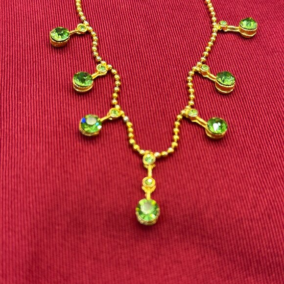 Green Faceted Crystal Necklace on Gold-Tone Round Ball Chain - Picture 11 of 16